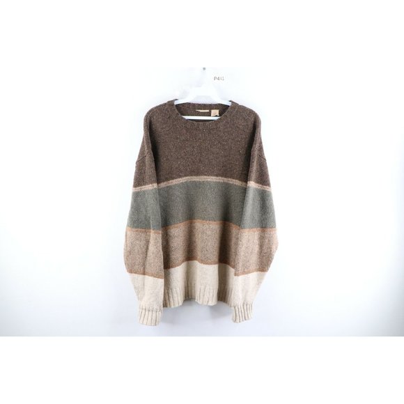 Vintage Other - Vintage 90s Streetwear Large Striped Color Block Knit Crewneck Sweater Brown